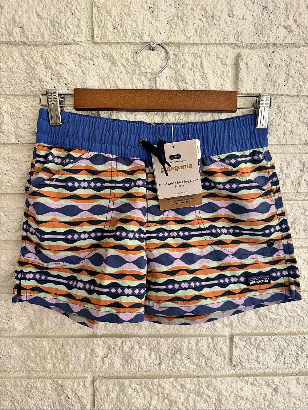 Patagonia Girls' Costa Rica Baggies Shorts Blue & Orange Girls Large